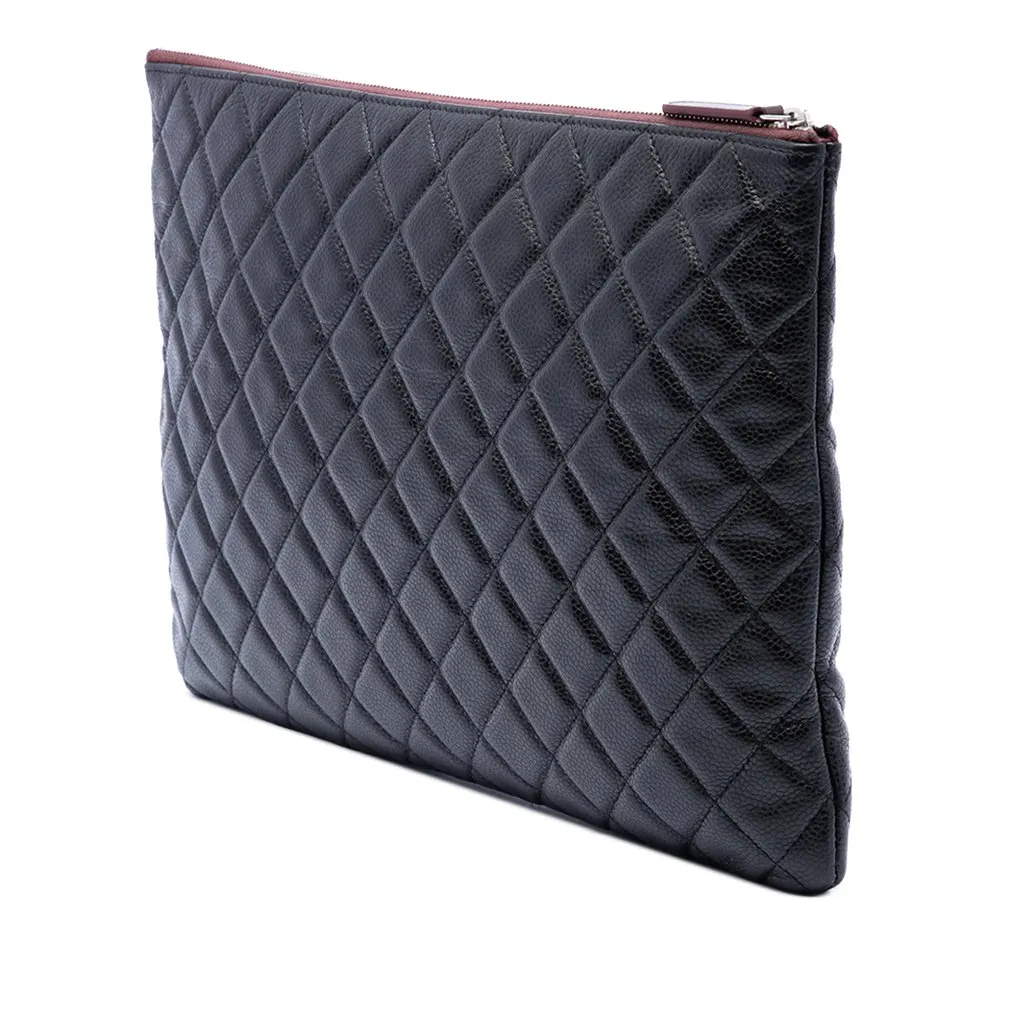 Chanel Large Quilted Caviar O Case Clutch Black Leather Very good - Back View