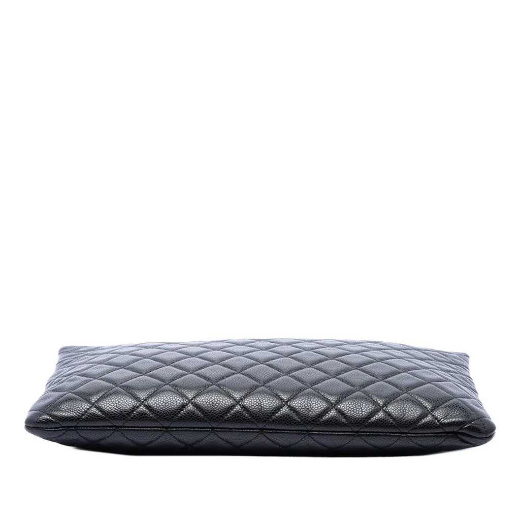 Chanel Large Quilted Caviar O Case Clutch Black Leather Very good - Inside View