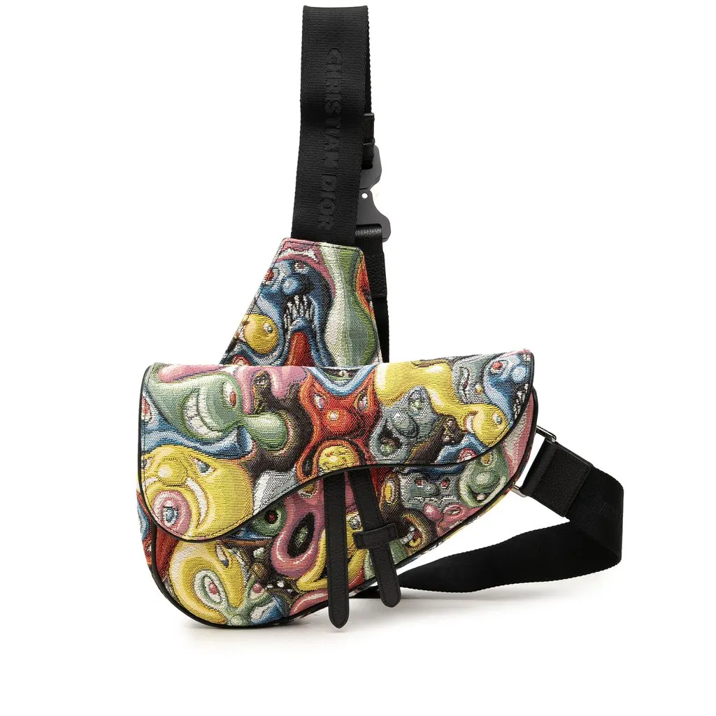 Dior Kenny Scharf Canvas Saddle Crossbody Yellow Canvas Very good - Front View