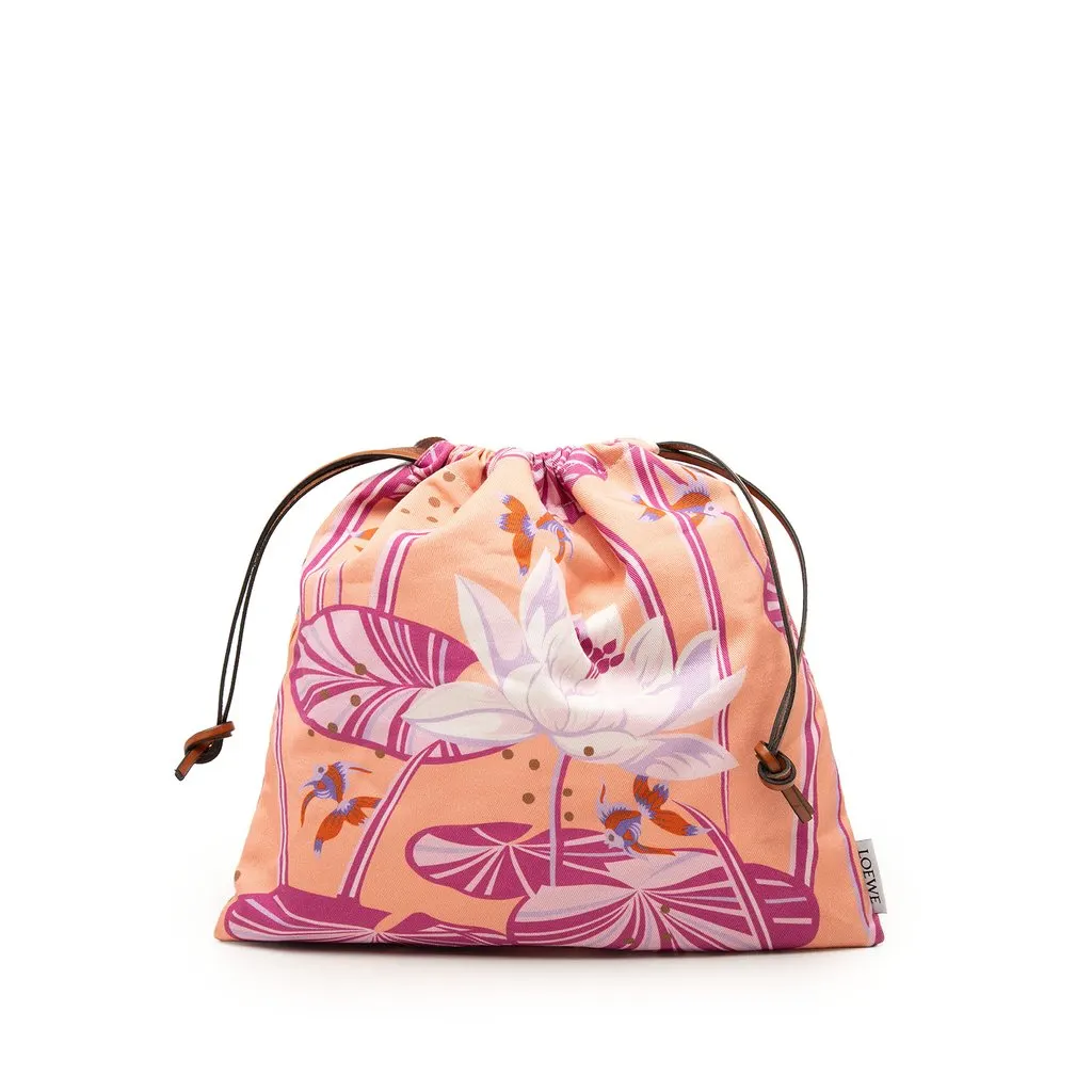 LOEWE Paula Ibiza Canvas Waterlily Print Drawstring Pouch Pink Canvas Very good - Front View