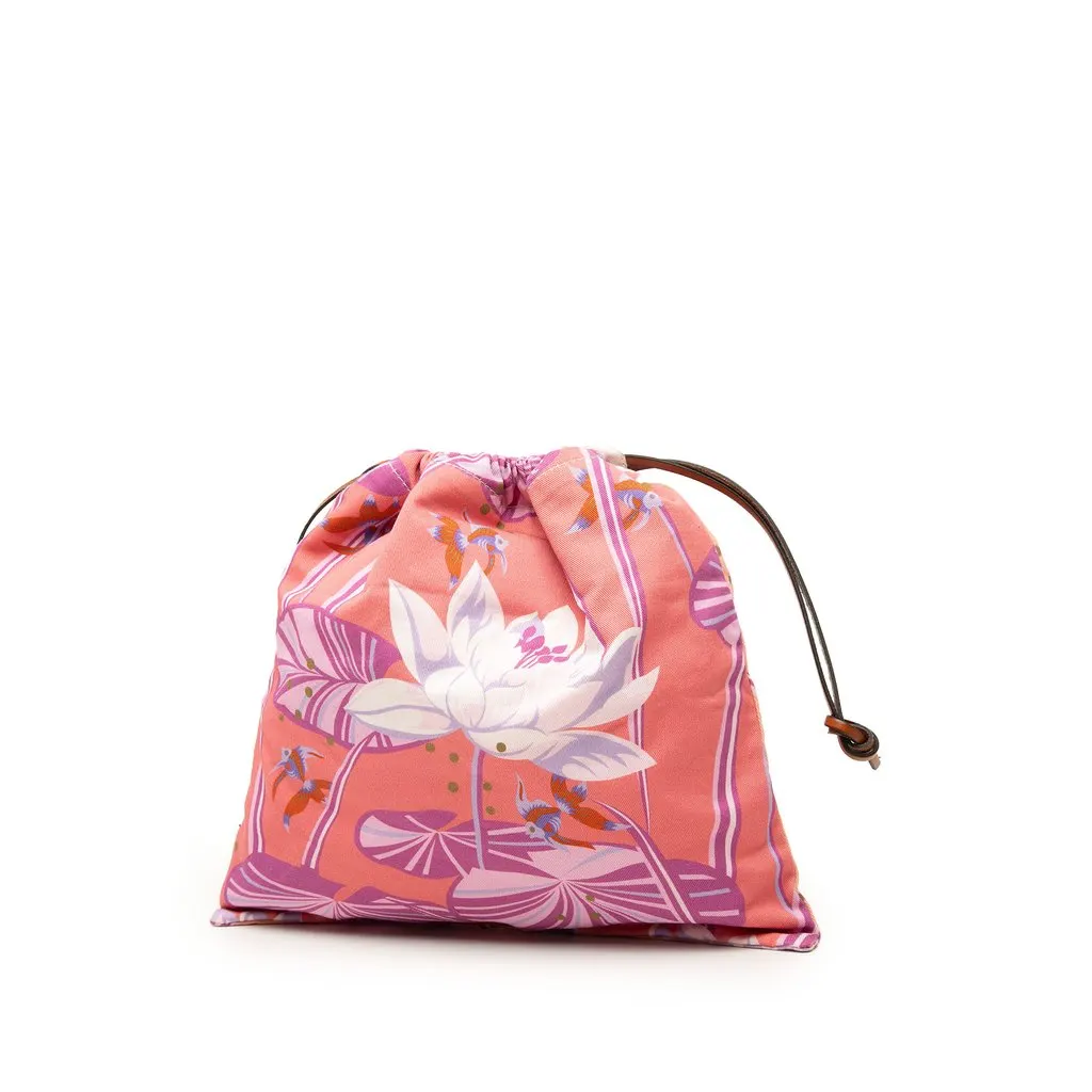 LOEWE Paula Ibiza Canvas Waterlily Print Drawstring Pouch Pink Canvas Very good - Back View
