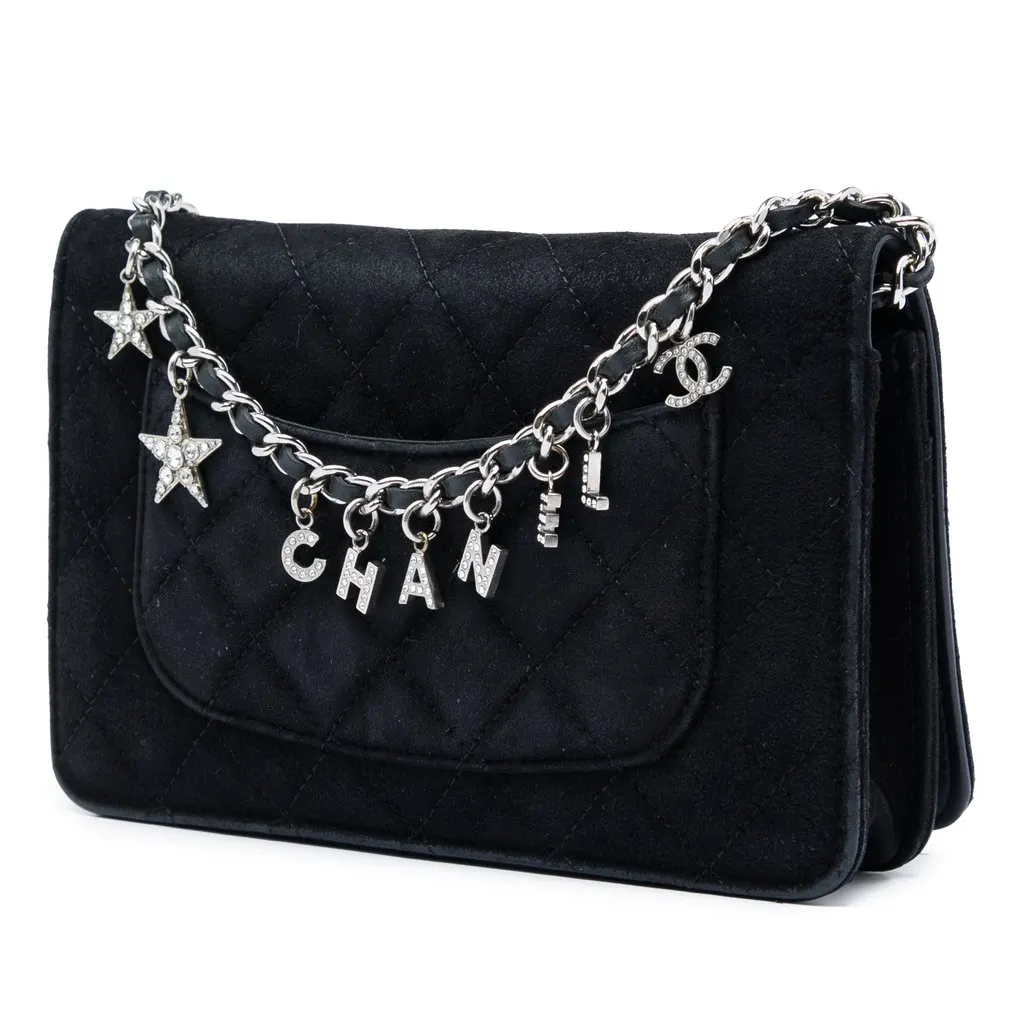 Chanel Quilted Suede Cocostellar Wallet on Chain Black Leather Very good - Back View
