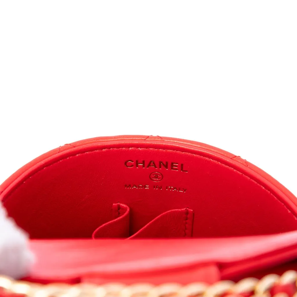 Chanel CC Quilted Lambskin Top Handle Round Vanity Case with Chain Red Leather Very good - Box View