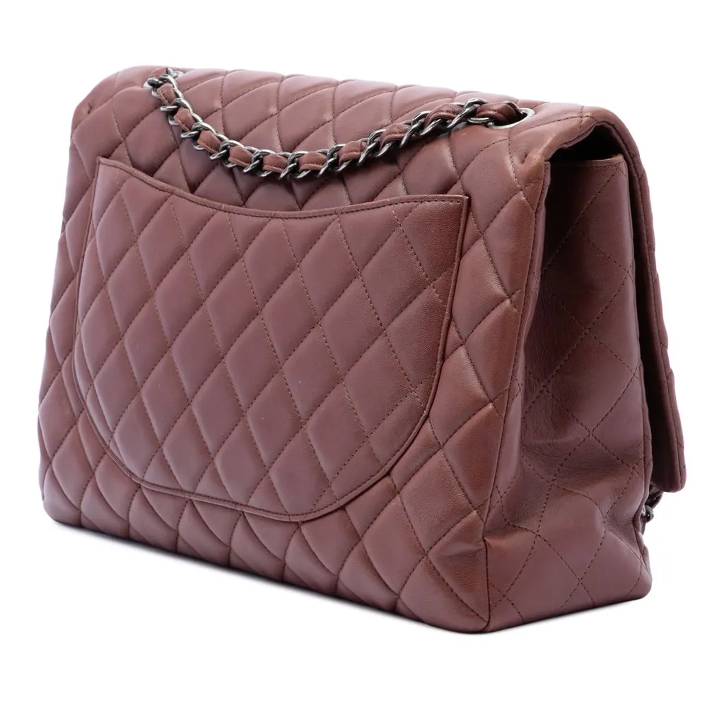Chanel Maxi Classic Lambskin Single Flap Brown Leather Very good - Back View