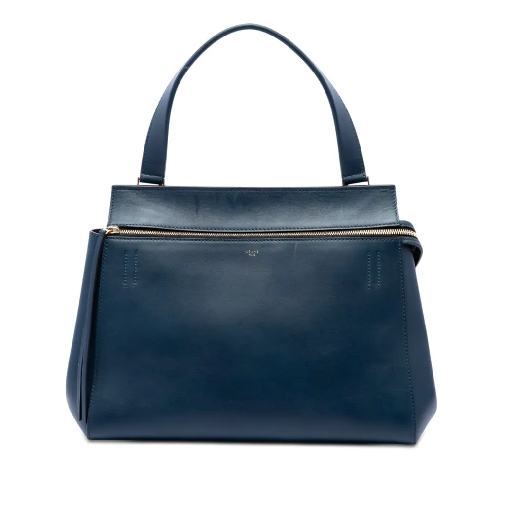 Celine Medium Leather Edge Handbag Blue Leather Very good - Front View