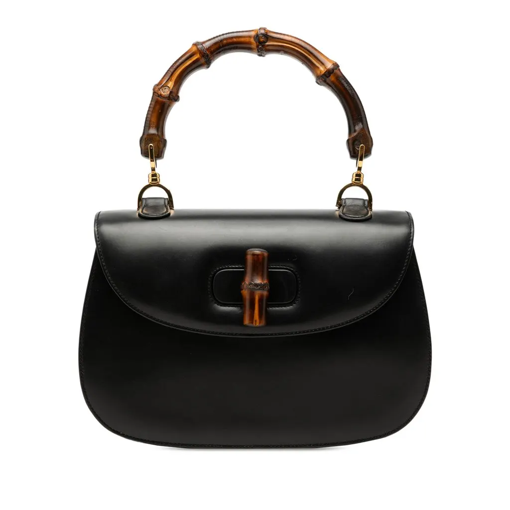Gucci Calfskin Bamboo Night Black Leather Very good - Front View