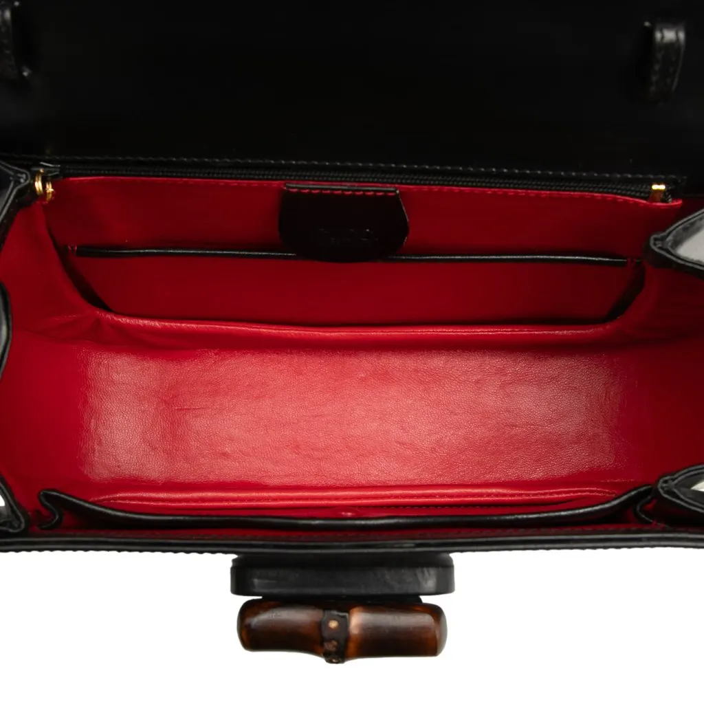 Gucci Calfskin Bamboo Night Black Leather Very good - Model View