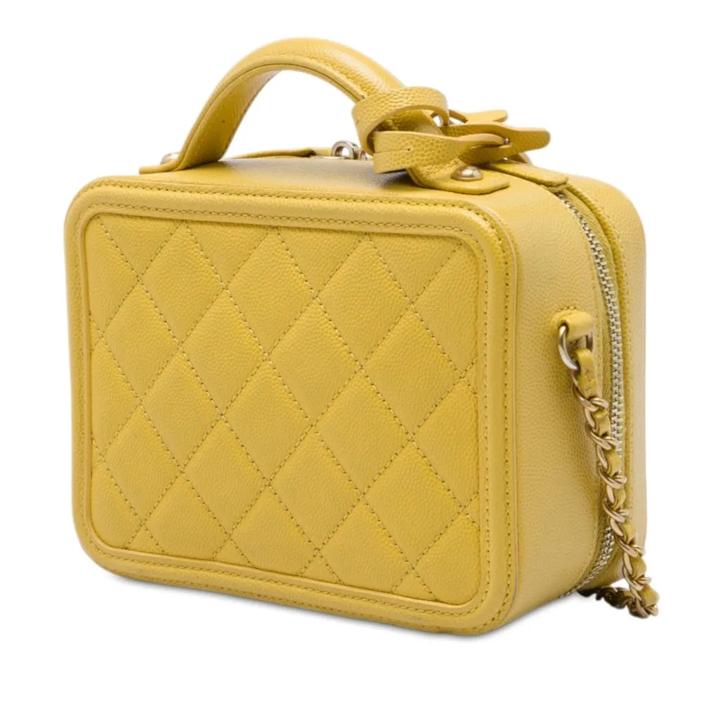Chanel Small Caviar CC Filigree Vanity Case Yellow Leather Very good - Back View
