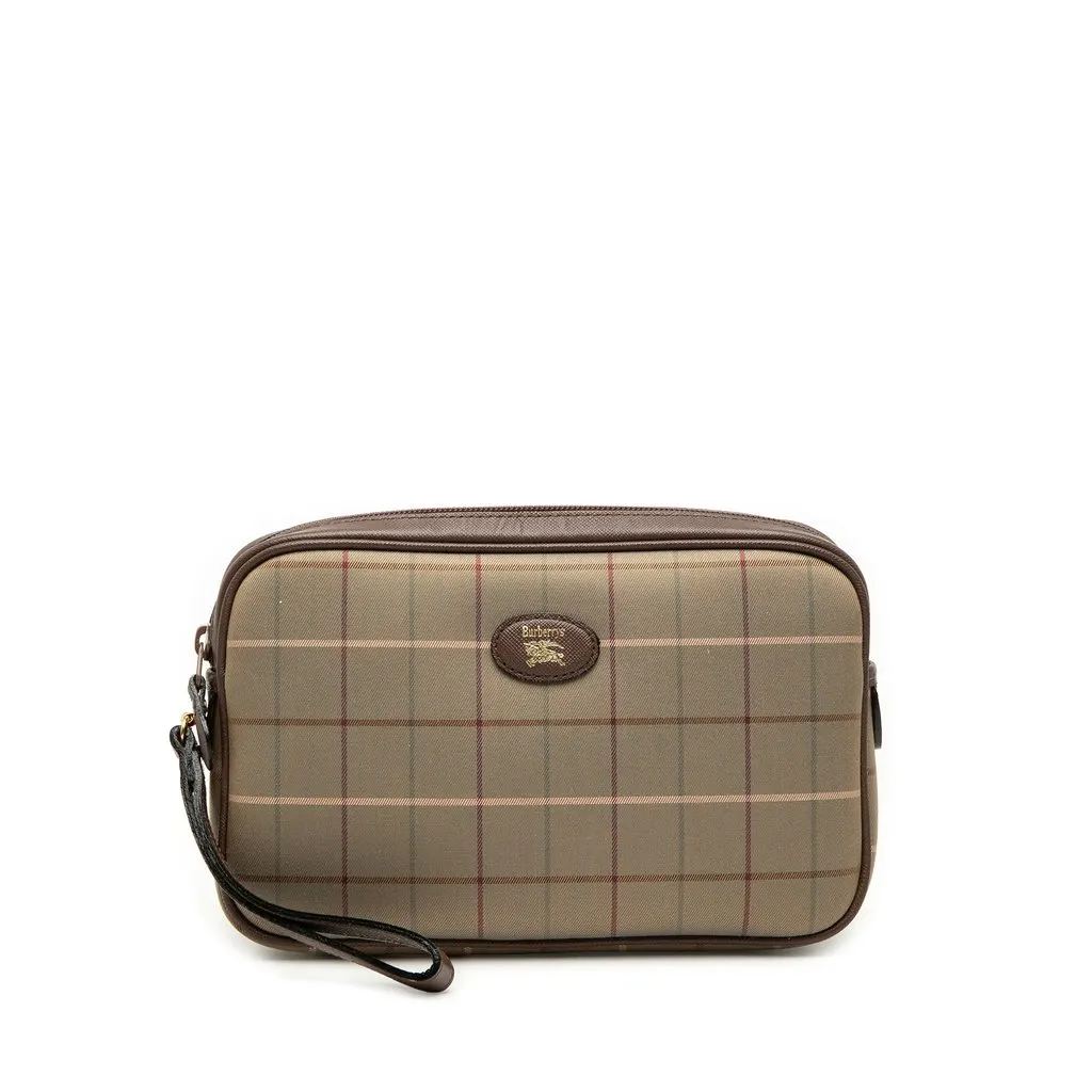 Burberry Vintage Check Canvas Clutch Brown Canvas Very good - Front View