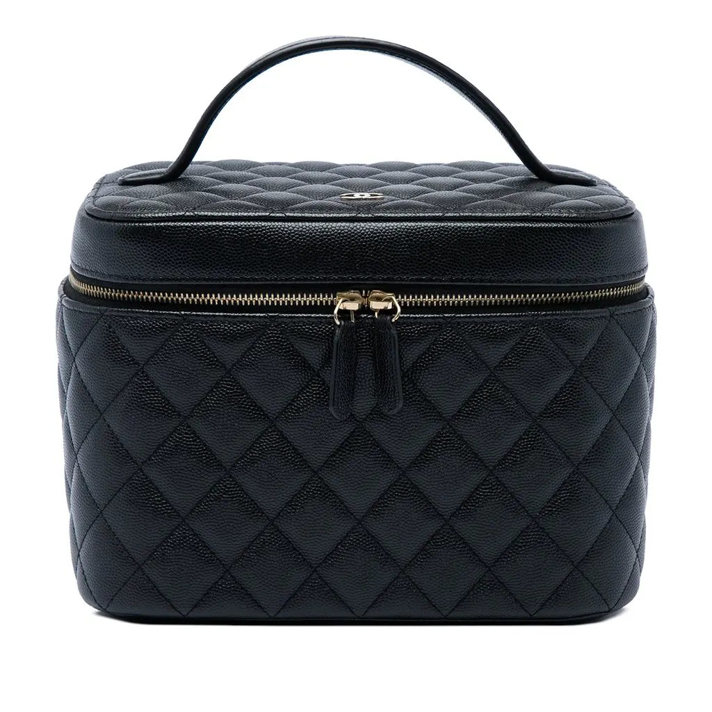 Chanel CC Quilted Caviar Vanity Case Black Leather Very good - Front View