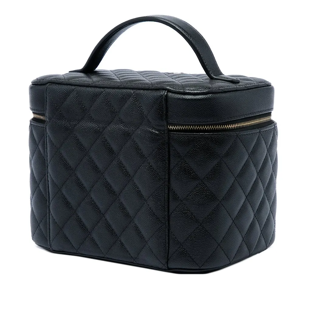 Chanel CC Quilted Caviar Vanity Case Black Leather Very good - Back View