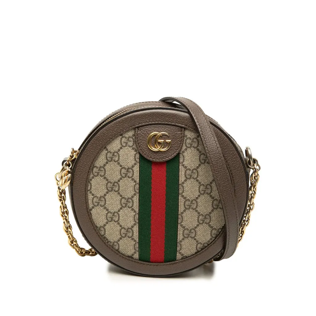 Gucci Mini GG Supreme Web Ophidia Round Crossbody Beige Canvas Good - Front View