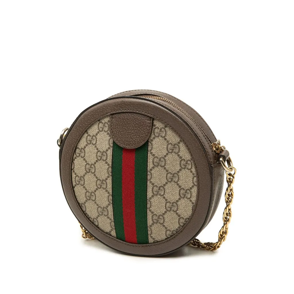 Gucci Mini GG Supreme Web Ophidia Round Crossbody Beige Canvas Good - Back View