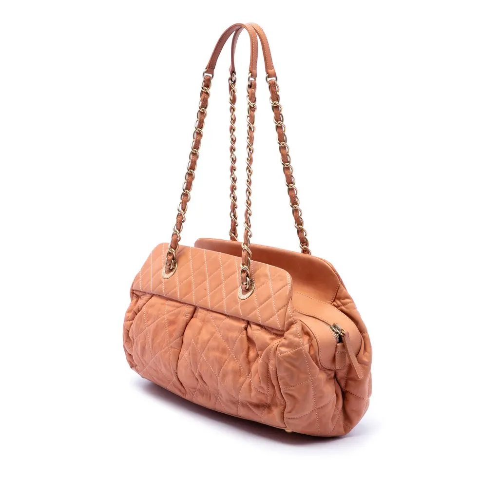 Chanel Quilted Iridescent Calfskin Chic Quilt Bowling Bag Orange Leather Very good - Back View