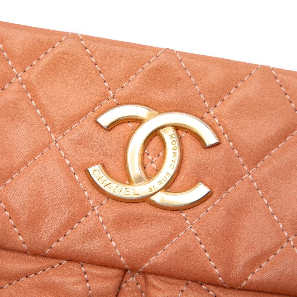 Chanel Quilted Iridescent Calfskin Chic Quilt Bowling Bag Orange Leather Very good - Box View