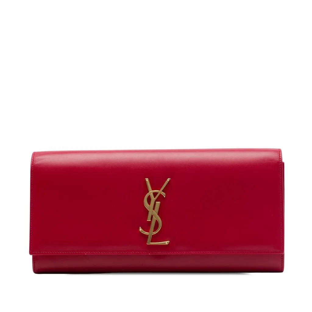 Saint Laurent Smooth Leather Cassandre Clutch Red Leather Very good - Front View