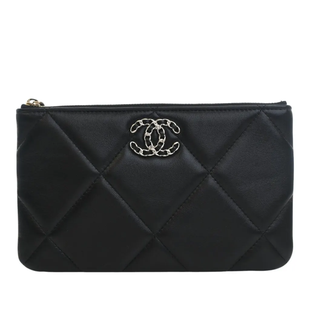 Chanel Small Lambskin 19 O Case Pouch Black Leather Very good - Front View