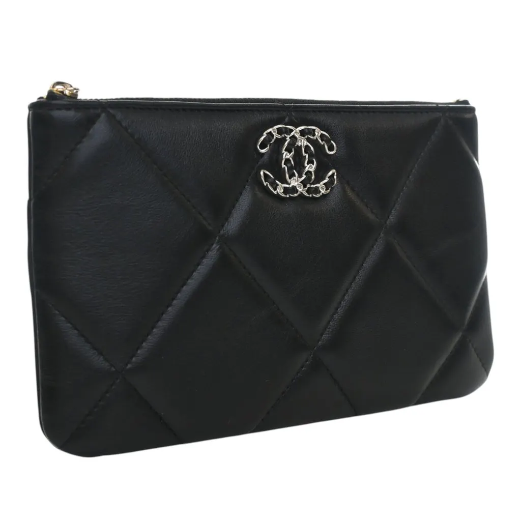 Chanel Small Lambskin 19 O Case Pouch Black Leather Very good - Back View