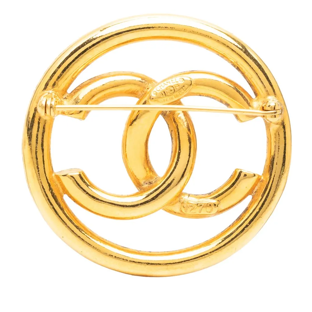 Chanel CC Gold Plated Round Brooch Gold Metal Very good - Back View