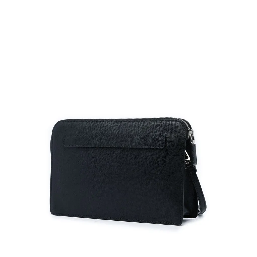 Prada Saffiano Clutch Black Leather Very good - Back View