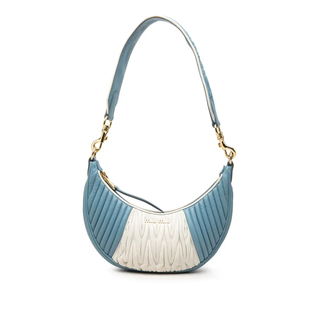 Miu Miu Bicolor Matelasse Nappa Rider Shoulder Bag Blue Leather Very good - Front View