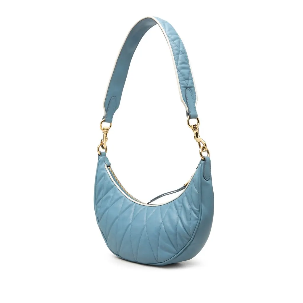 Miu Miu Bicolor Matelasse Nappa Rider Shoulder Bag Blue Leather Very good - Back View