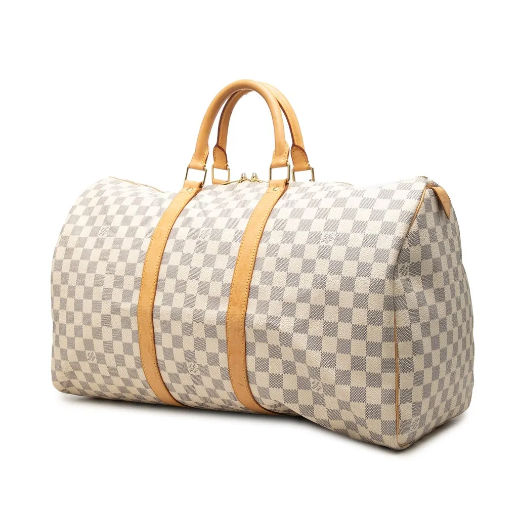 Louis Vuitton Damier Azur Keepall 50 White Canvas Very good - Back View