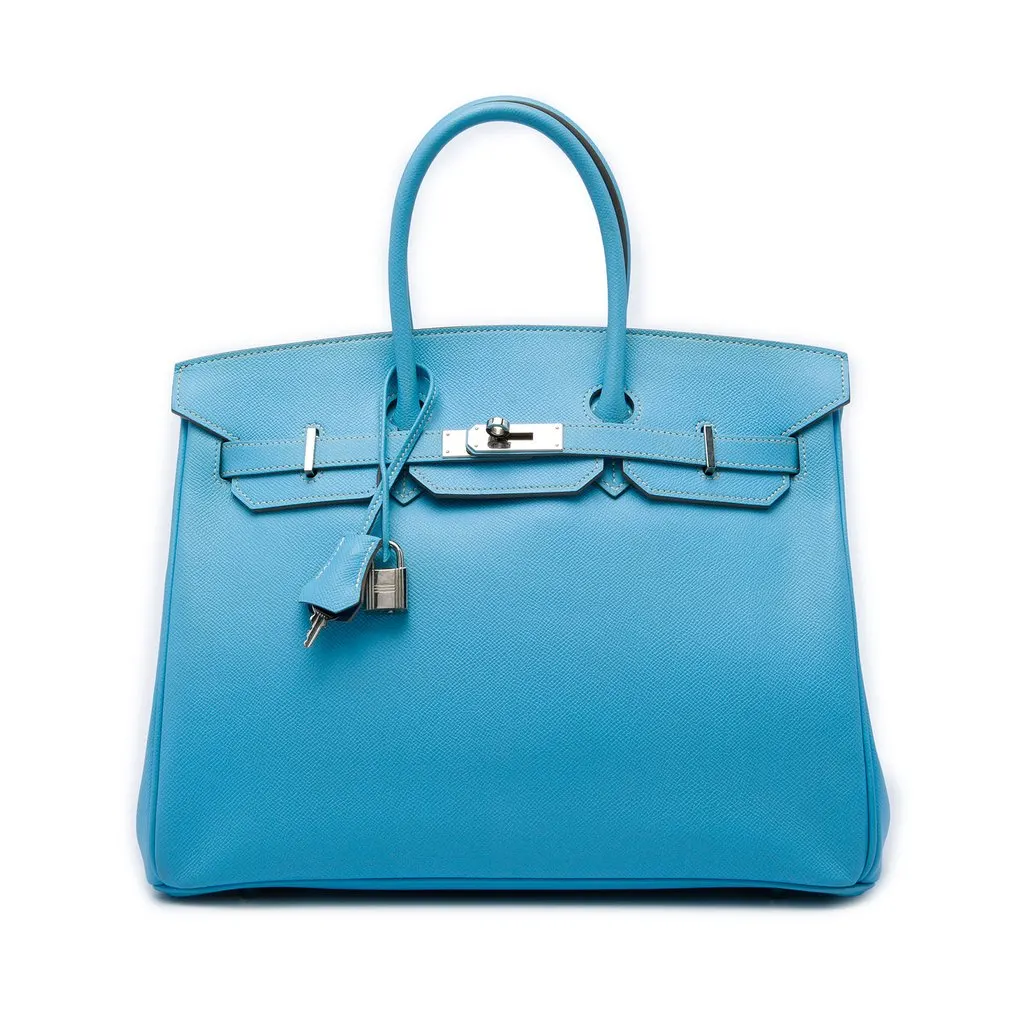 Hermès Epsom Birkin Retourne 35 Blue Leather Very good - Front View