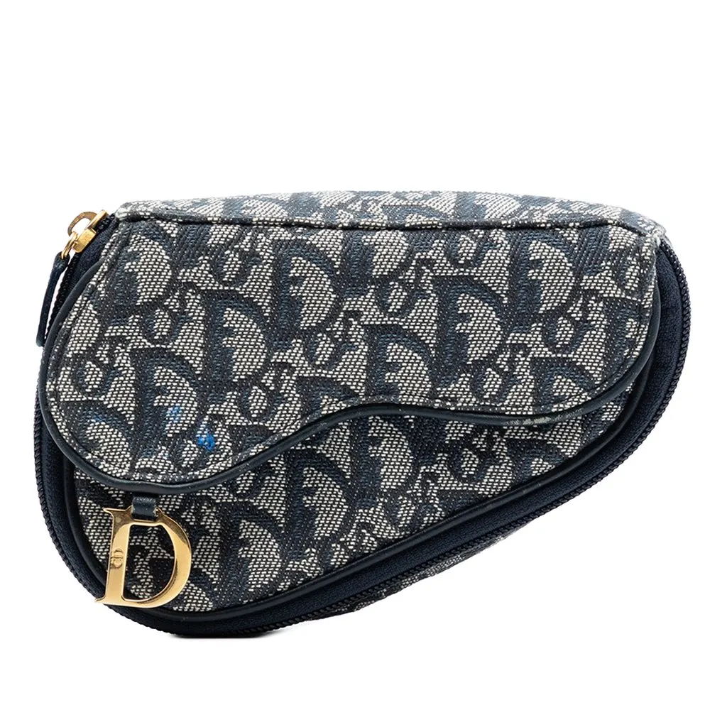 Dior Diorissimo Canvas Saddle Pouch Blue Very good - Front View