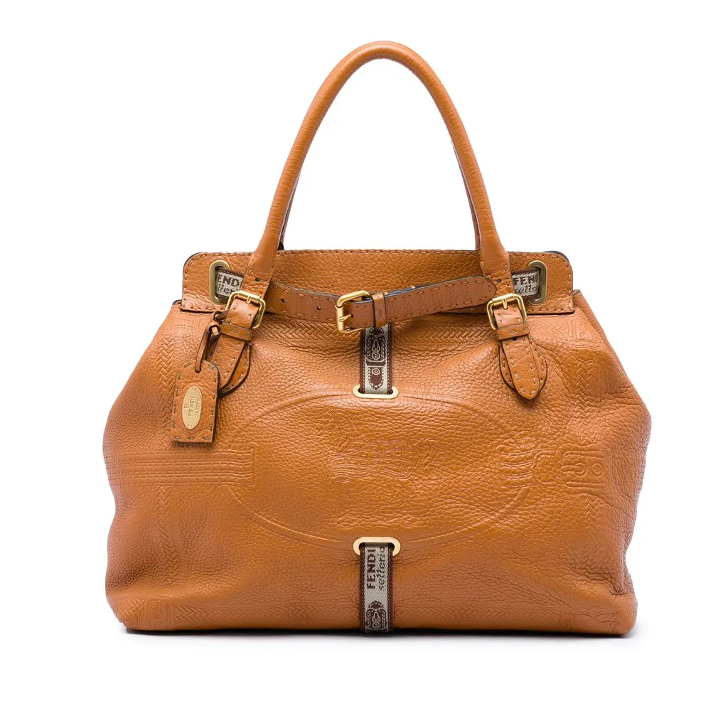 Fendi Large Leather Selleria Villa Borghese Tote Brown Leather Very good - Front View