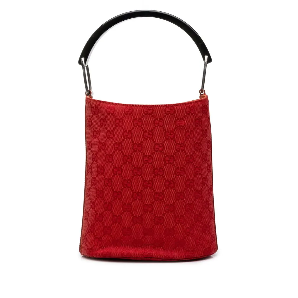 Gucci GG Canvas Top Handle Bucket Bag Red Canvas Very good - Front View
