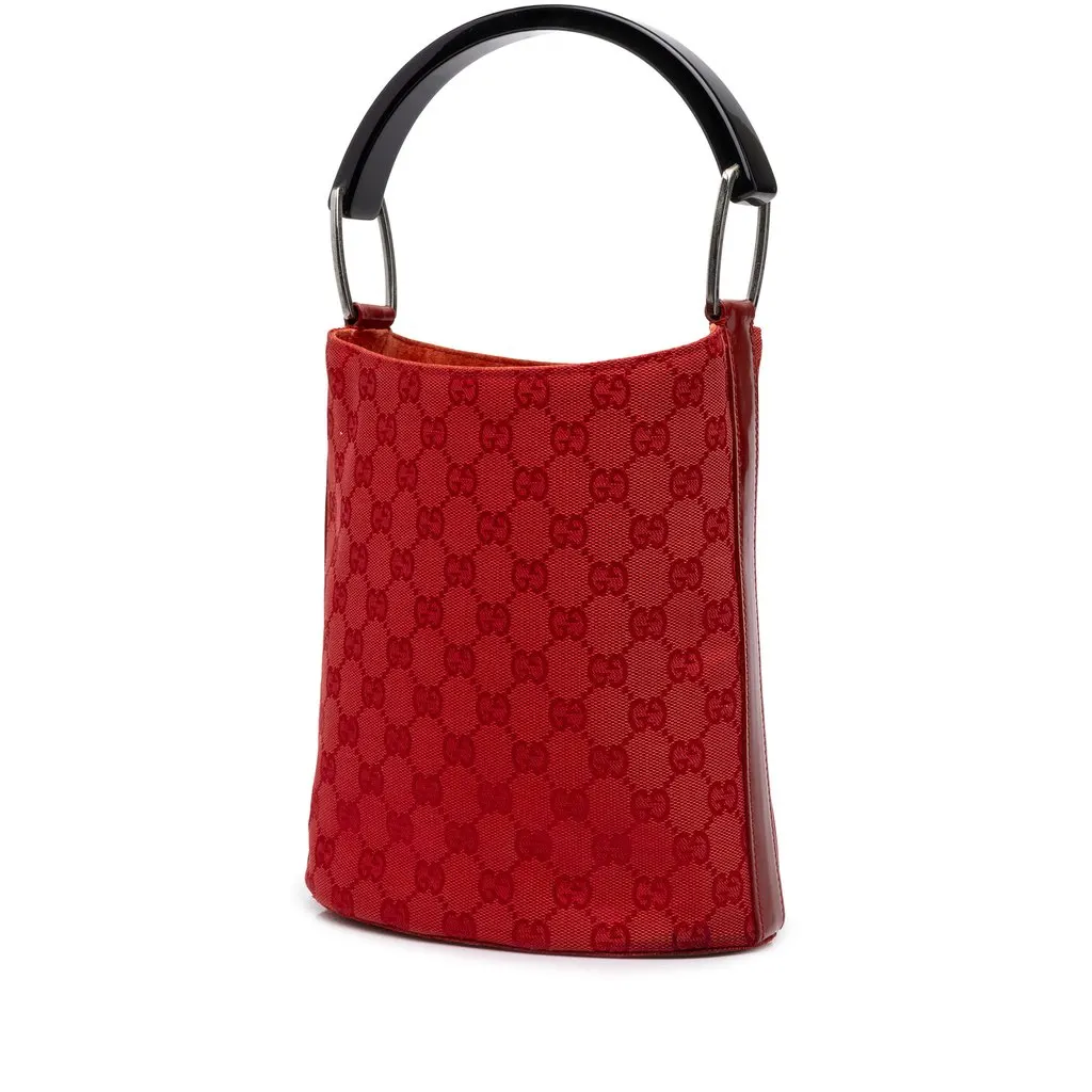 Gucci GG Canvas Top Handle Bucket Bag Red Canvas Very good - Back View