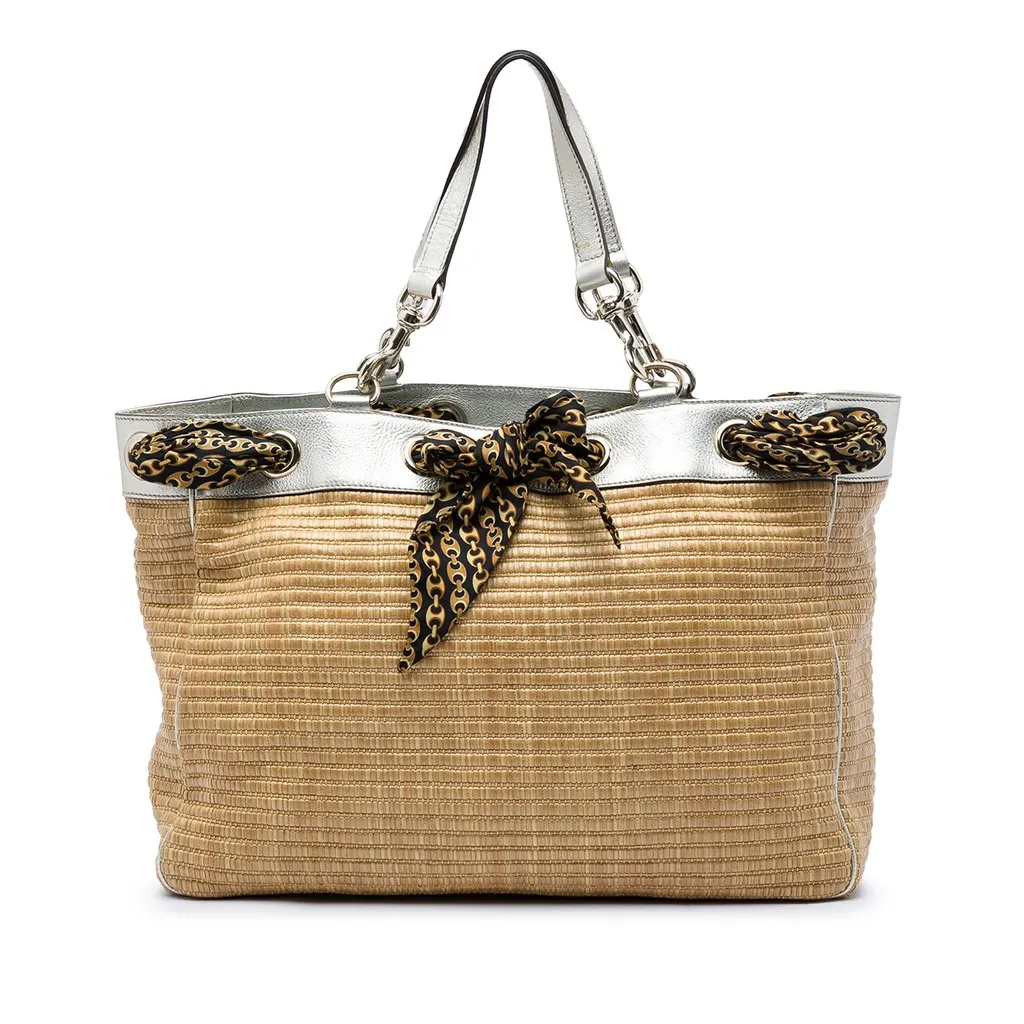 Gucci Large Straw Positano Scarf Tote Beige Very good - Front View