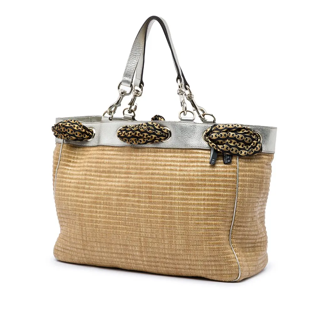 Gucci Large Straw Positano Scarf Tote Beige Very good - Back View