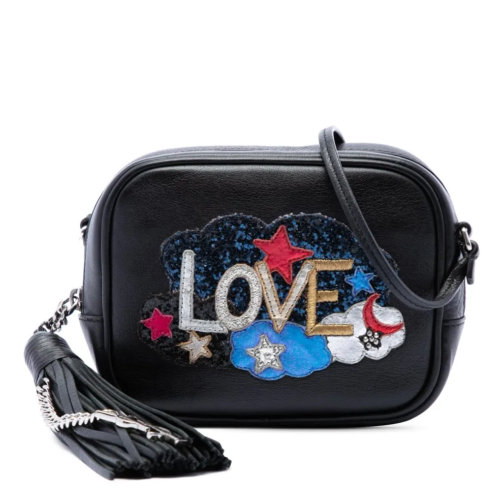 Saint Laurent Mini Embroidered Nappa Love Blogger Camera Bag Black Leather Good - Front View