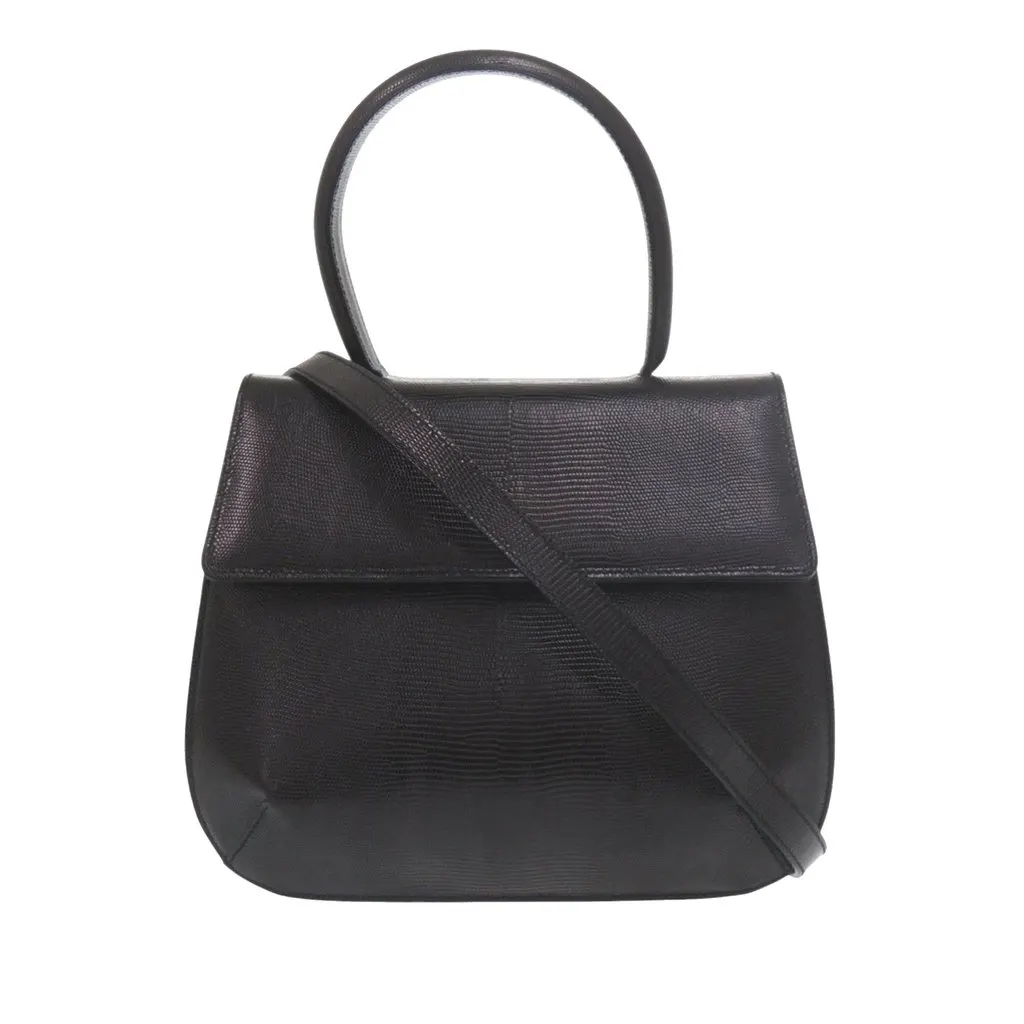Salvatore Ferragamo Lizard Embossed Leather Top Handle Bag Black Leather Very good - Front View