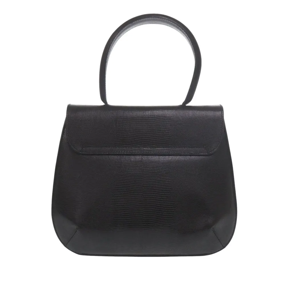 Salvatore Ferragamo Lizard Embossed Leather Top Handle Bag Black Leather Very good - Back View