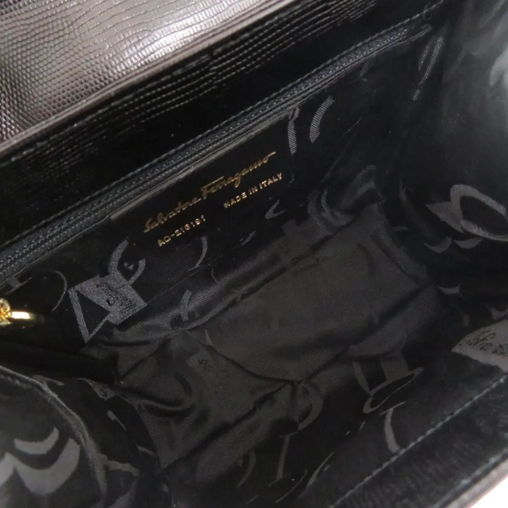 Salvatore Ferragamo Lizard Embossed Leather Top Handle Bag Black Leather Very good - Model View