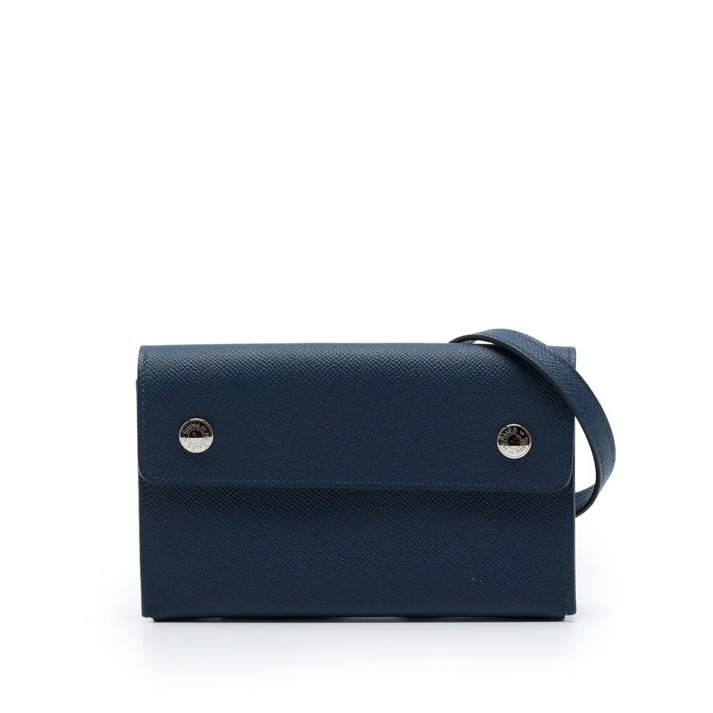 Hermès Epsom Hermesnap Wallet On Strap Blue Leather Very good - Front View