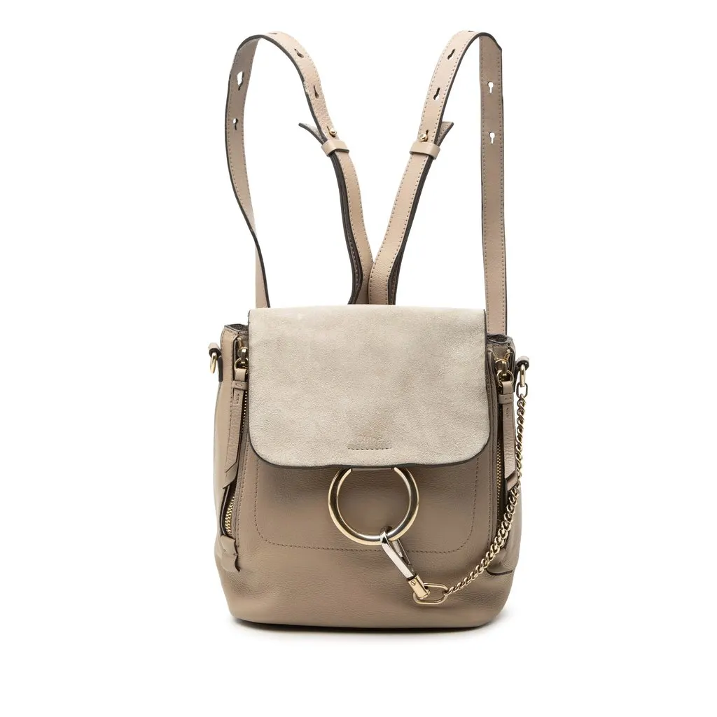 Chloé Small Calfskin and Suede Faye Backpack Brown Leather Good - Front View