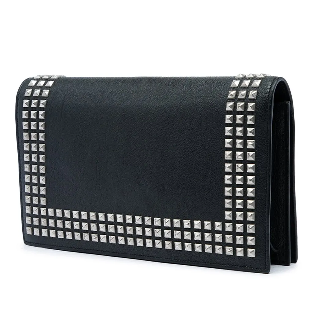 Saint Laurent Studded Leather Monogram Clutch Black Leather Very good - Back View