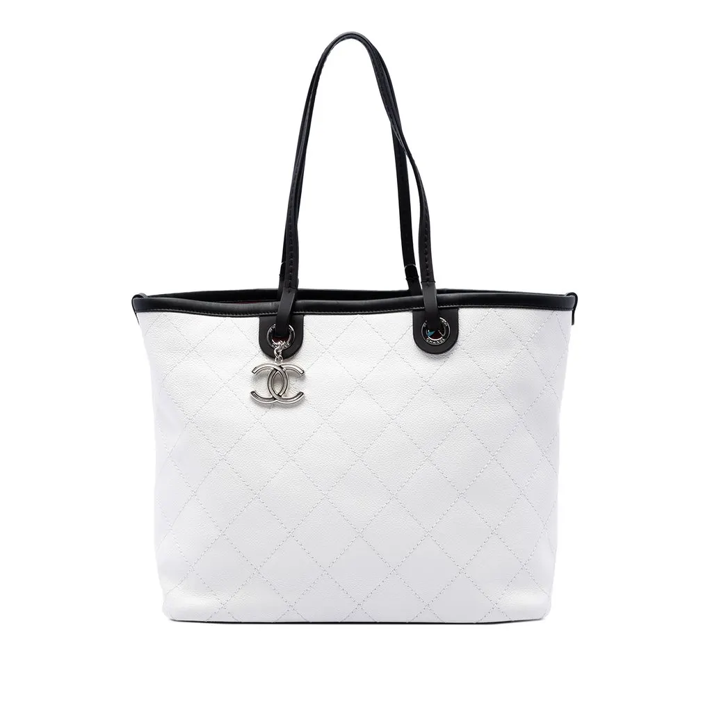 Chanel Quilted Caviar Shopping Fever Tote White Leather Good - Front View