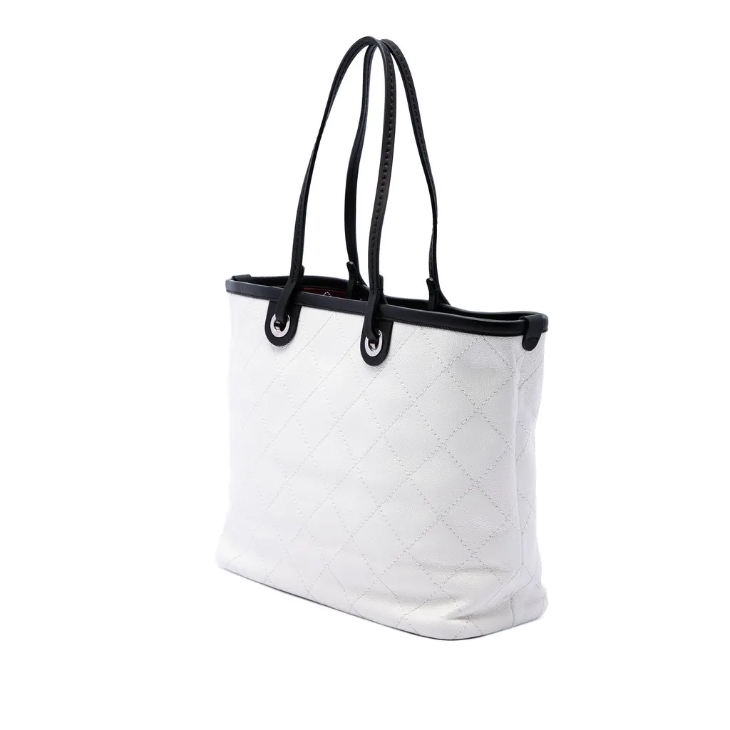 Chanel Quilted Caviar Shopping Fever Tote White Leather Good - Back View