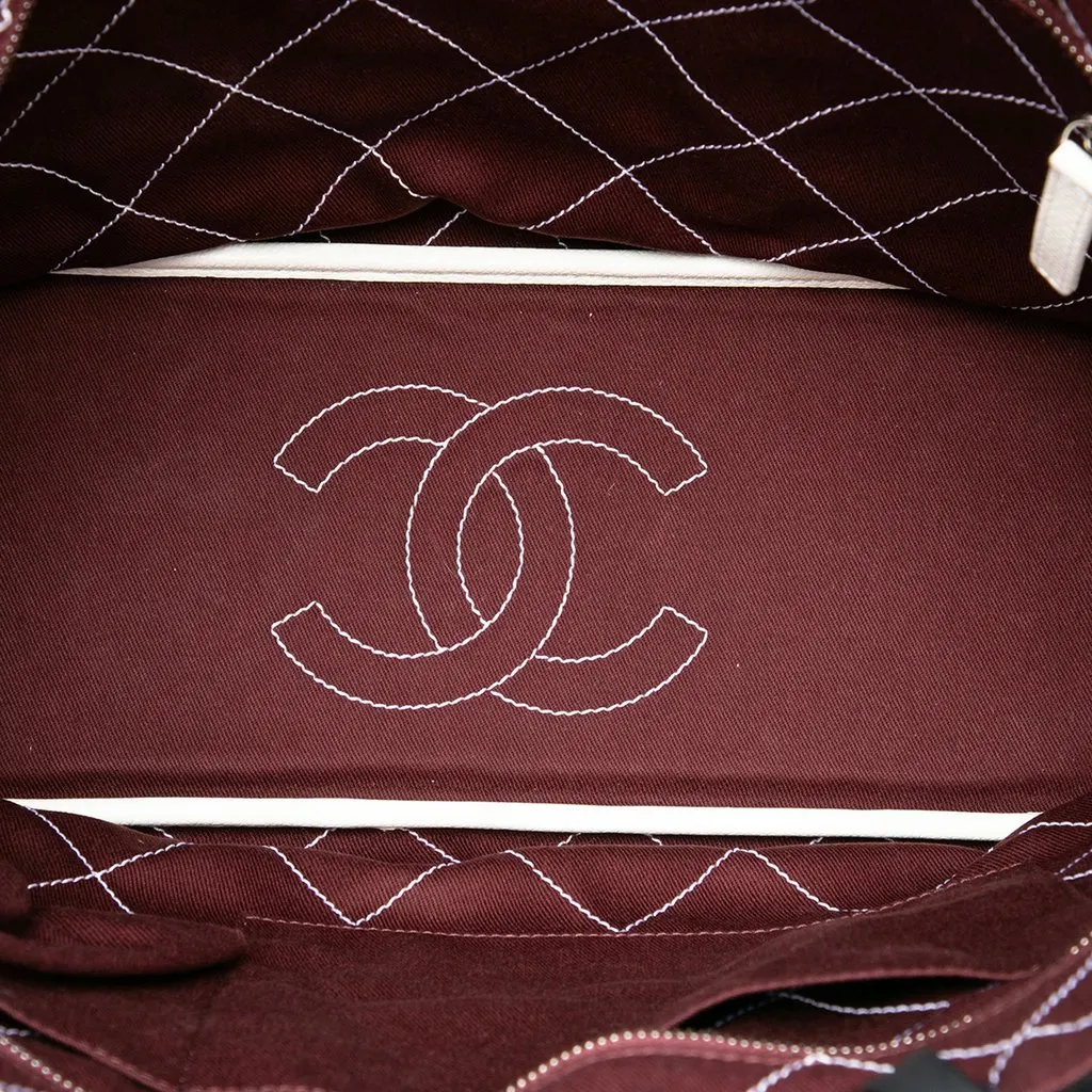 Chanel Quilted Caviar Shopping Fever Tote White Leather Good - Model View