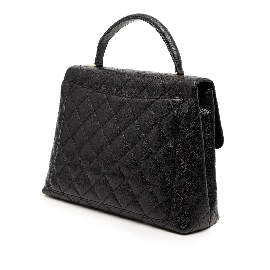 Chanel CC Quilted Caviar Kelly Top Handle Bag Black Leather Very good - Back View
