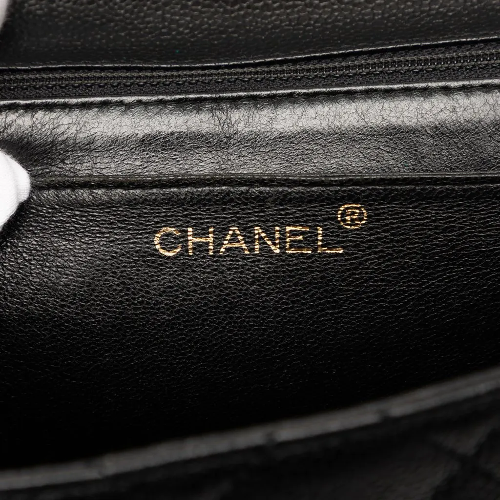Chanel CC Quilted Caviar Kelly Top Handle Bag Black Leather Very good - Box View