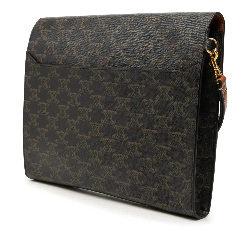 Celine Triomphe Coated Canvas Wristlet Flap Pouch Brown Canvas Good - Back View