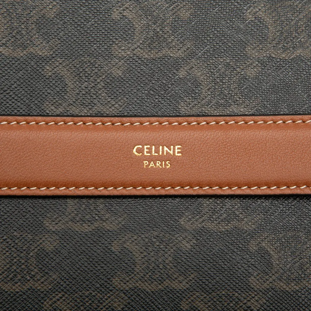 Celine Triomphe Coated Canvas Wristlet Flap Pouch Brown Canvas Good - Box View