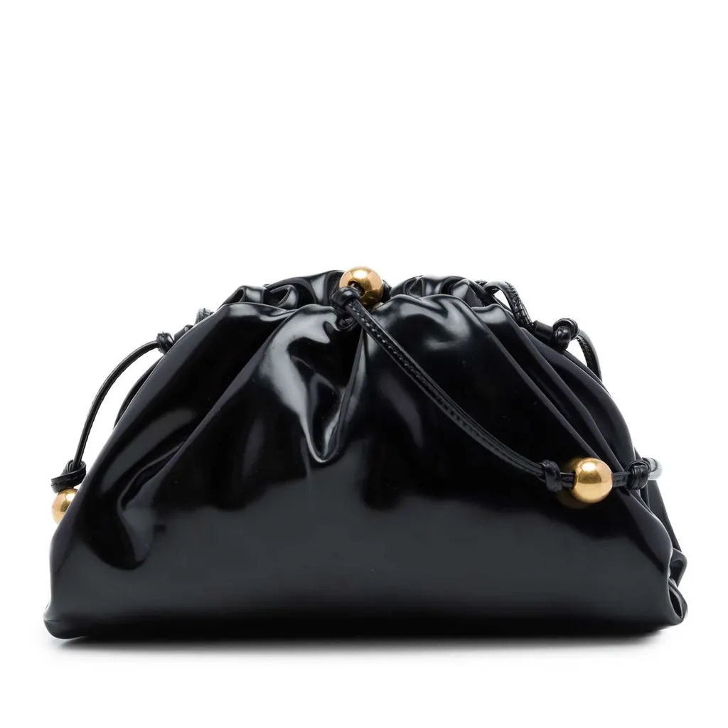 Bottega Veneta Brushed Calfskin The Mini Pouch Black Leather Very good - Front View