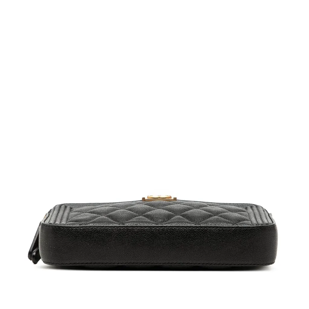 Chanel Quilted Caviar Boy Double Zip Wallet On Chain Black Leather Very good - Inside View